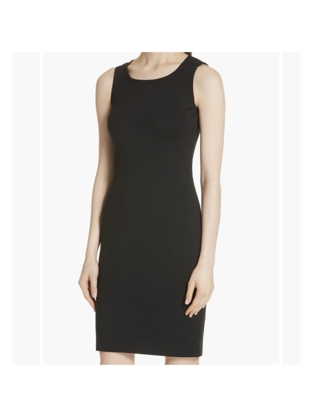 St. John Caviar Milano Knit Sheath Dress Sleeveless Wool Blend Black Sz 16
